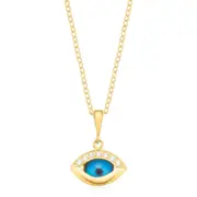 9ct Yellow Gold with Cubic Zirconia & Glass Evil Eye Pendant