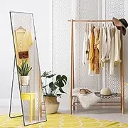 Full Length Mirror Body Floor Wall Mounted Free Standing Makeup Vanity Dressing Leaning Hallway Bed Room with Foldable Metal Stand 40x2x160cm Black