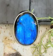 Natural AAA Grade Blue Flash Labradorite Sterling Silver Ring Size 6 11.5gr GS28