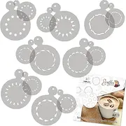 NAKLEO Coffee Cookies Decoration Reusable Plastic Baking Stencil - 7x7cm and 11x11cm / 2.8'x2.8' and 4.3'x4.3' - Circles Ornament Border - Art Craft DIY Biscuit Pastry Cake Glaze Kitchen