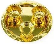 Pooja thali Brass Thali/Aarti Plate for Pooja (1 Pieces, Gold)