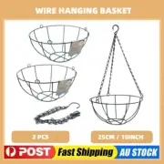 2 x Wire Hanging Baskets Plant Flower Plastic Pots Garden Storage Holder 25cm