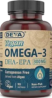 Deva Nutrition - Vegan Omega-3 DHA-EPA Non-Fish Derived from Algae 300 mg. - 90 Vegetarian Softgels