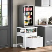 Herture Mini Fridge Stand with 3 Storage, Mini Fridge Cabinet, Beverage Fridge Table, Heavy Duty 21.3" L* 22.7" W Tabletop, for Dorm, Apartment,Office, Bedroom White HB01BXW