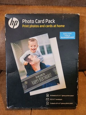 HP Photo Card Pack 5x7 Paper w/ Envelopes (10) 4x6 Paper (5) SF791A Glossy NEW