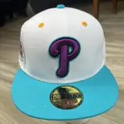 Philadelphia Phillies Fitted Hat Cap Inaugural White Teal 7 1/2 New Era 59FIFTY