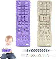 2PCS Baby Soft Silicone Teething Toys, Baby Chew Teether with Texture, Early Educational TV Remote Control Style Toy to Learning Shape, Color and Sensory Development for 3 Months+ Toddlers