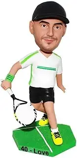 Custom Tennis Player Bobblehead, Sports Figurine with Racket, Green Court Base Sculpture,Professional Retirement Gift Office Decoration