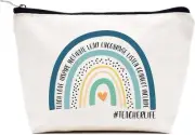 Canvas Makeup Bag, Rainbow Design with Inspirational Message, White