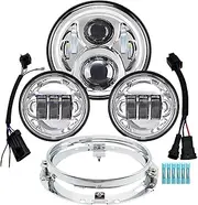AlyoNed 7 inch Motorcycle LED Headlight 4.5" Fog Passing Lights DOT Kit Compatible with Harley Davidson Fat Boy Street Glide Heritage Softail Road King Switchback Electra Glide Ultra Classic Chrome