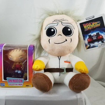 2 toy LOT Kidrobot Back to The Future Doc Brown 8 inch PLUSH & STEWIE Collector