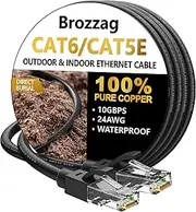 Ethernet Cable 35ft For Cat6/Cat5E, 40Gbps Support Cat8/Cat7, 24AWG Pure Copper, UL Certified Network Cable, Direct Burial Waterproof & UV Resistant, High Speed RJ45 LAN Cord -POE/Modem/Router, Black