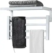 Dremdo Towel Warmer 4 Bars Electric Heated Towel Rack Plug-in/Hardwired Heated Towel Rail, Wall Mounted Towel Warmer with Top Shelf, Electric Heated Towel Rail for Bathroom,White,Left