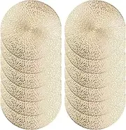 Set of 12 Gold PVC Placemats, 15" Round Heat-Resistant Table Mats for Dining