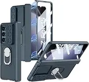 [JOJOBE] Pen Holder Phone case for Samsung Galaxy Z Fold 5 5G Case with Stand,Cover for Samsung Galaxy Z Fold5 Kickstand Case with Tempered Glass Outer Screen Full Protective with Ring Holder Green