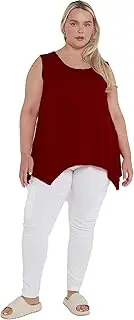[eyes] Summer Tops Womens Hanky Hem Vest Women UK Tunic Ladies Sleeveless Blouse Plus Size Gathered Round Neck Swing Flared Stretchy Plain Plus Size T Shirts 8-26