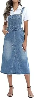[ETTELO] Denim Overall Dress For Women Casual Sleeveless Adjustable Straps jeans Dres 2023