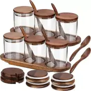 Tessco 2 Set Condiment Canisters Glass Seasoning Jars with Lids and Spoons Su...