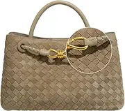[Hzxsny] Suede Woven Tote Bag for Women Retro Woven Bag Handbag Bow Shoulder Satchel Suede Crossbody Purse Top Handle Tote Handbags