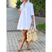 Women's White Dress Shirt Dress Casual Dress Mini Dress Formal Office Daily Elegant Fashion Shirt Collar Patchwork Half Sleeve Summer Spring Loose Fit Pure Col