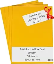 A4 Golden Yellow Card Paper Printer - 160gsm 40 Sheets - Coloured Craft Card - Suitable for Craft, Printing, Copying, Photocopiers