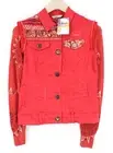 DESIGUAL Chaq Kyle 34 Women Jacket Knit Sleeves Sequins Colorful Red Embroidered