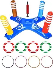 Pack of 10 Inflatable Pool Toys, Inflatable Throwing Game with Cross, Inflatable Water Toy, Strips, Throwing Rings, Plastic Rings, Inflatable Cylinder, Ring Toss Game Pool for Children Adults