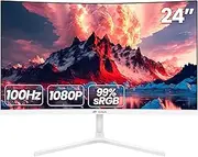CRUA 24 Inch Curved Monitor, FHD(1920×1080P) 100HZ 99% sRGB Computer Monitors, Narrow Bezels on Three Sides, Blue Light Filter PC Monitor for Home, Office and Dormitory(HDMI, VGA)-White
