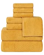 Superior Playa Zero Twist Cotton Medium Weight Solid Waffle Textured 8pc Towel Set