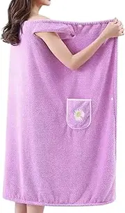 [Generic] Spa Wrap Towel for Women - Shower Bath Body Wrap Robe Absorbent | Quick Dry Coral Fleece Bathrobe with Pocket for Home Spa Travel
