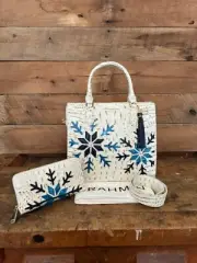 Brahmin Caroline Snowball Snowdrift Leather Satchel & Suri Wallet--NWT