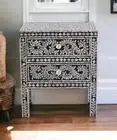 Black Mother of Pearl Bedside Table | Handmade Nightstand 50x35x58 cm