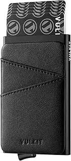 [VULKIT] Credit Card Holder Pop up Wallet with Extra Leather Slots RFID Blocking Slim Metal Card Case for Men or Women(Black)