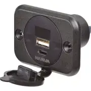 Narva Heavy Duty USB/USB-C Socket with Volt/Amp Meter 12-24V DC 81106BL