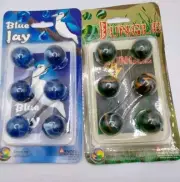 Vintage Set Of 2 Mega Marbles on cards - Blue Jay & Jungle NIB 100% Glass Rare