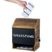 Wall Mountable Brown Wood Suggestion Box, Collection Box w/ Chalkboard & Lock