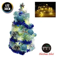 在飛比找松果購物優惠-摩達客耶誕_台製迷你1尺冰藍色聖誕樹 (銀藍松果系)+LED