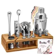 Bartender Kit - Stainless-Steel Cocktail Shaker Set w/Bamboo Stand - Mixology