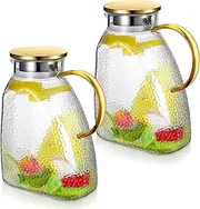 Ziliny 2 Pcs Glass Pitcher Water Pitcher Leakproof Ice Tea Pitcher for Fridge Lemonade Pitcher with Lid High Borosilicate Glass Jug Drinking Carafe for Fridge Door Hot Cold Beverage (61 oz)