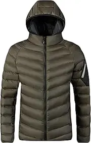 [JEShifangjiusu] Men's Lightweight Quilt Puffer Jacket Hooded Down Alternative Coat Packable Windproof Fluffy Outerwear