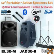 E-Lektron 2 X 12" inch 1500W Portable+Active Speaker Microphone PA System Stands
