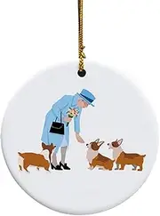 [qzjijosen] 2pcs Queen Elizabeth II Souvenirs Ornament Keepsake Acrylic,Christmas Tree Ornament Hanging Queen Elizabeth II and Corgi Commemorative,Cartoon Pattern Badge Button Pin for Queen Souvenir Gifts