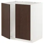 METOD base cabinet for sink + 2 doors, white/Sinarp brown, 80x60x80 cm