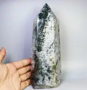 4.37lb Natural Moss Agate Quartz Crystal Tower Obelisk Wand Point Reiki Healing