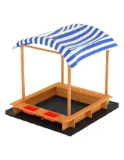 [Keezi] Sandpit Wooden Sandbox Sand Pit with Canopy Water Basin 146cm