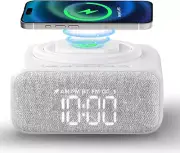 Alarm Clock Radio Sound Machine Wireless Charger Bluetooth Speaker Bedroom White