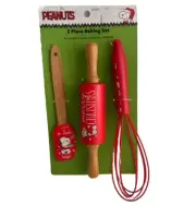 Peanuts Snoopy Christmas 3 Piece Baking Set-Spatula, Rolling Pin, & Whisk-New