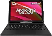 Fusion5 10.1" Android 12, F202 Full HD Ultra Slim Tablet PC with Docking Keyboard (64GB Storage, 4GB RAM, Quad Core CPU, WiFi, Bluetooth, 1920x1200 IPS Screen, Type C, 13MP & 5MP Cameras)