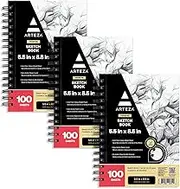 ARTEZA 5.5X8.5 Sketch Book, Pack of 3, 300 Sheets (68 Lb/100Gsm), Spiral Bound Art Supplies Pad, 100 Sheets Each, Durable Acid Free Drawing Paper, Ideal for Kids & Adults, Bright White