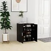 Shoe Storage Cabinet, Black, 60x35x70 cm, Engineered Wood, 5-Shelf Slim Organizer with Doors, Entryway Shoe Rack, Space-Saving Short Shoe Cabinet for Bedroom or Hallway